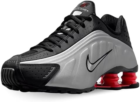 Nike Shox R4 kadın spor ayakkabısı, Siyah Metalik Gümüş Lt Crimson